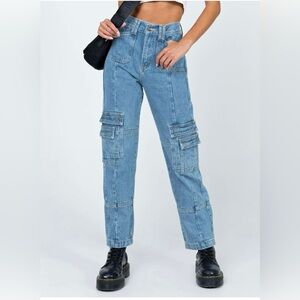 Lioness Stacey Jeans- Blue Denim Straight Leg Cargos